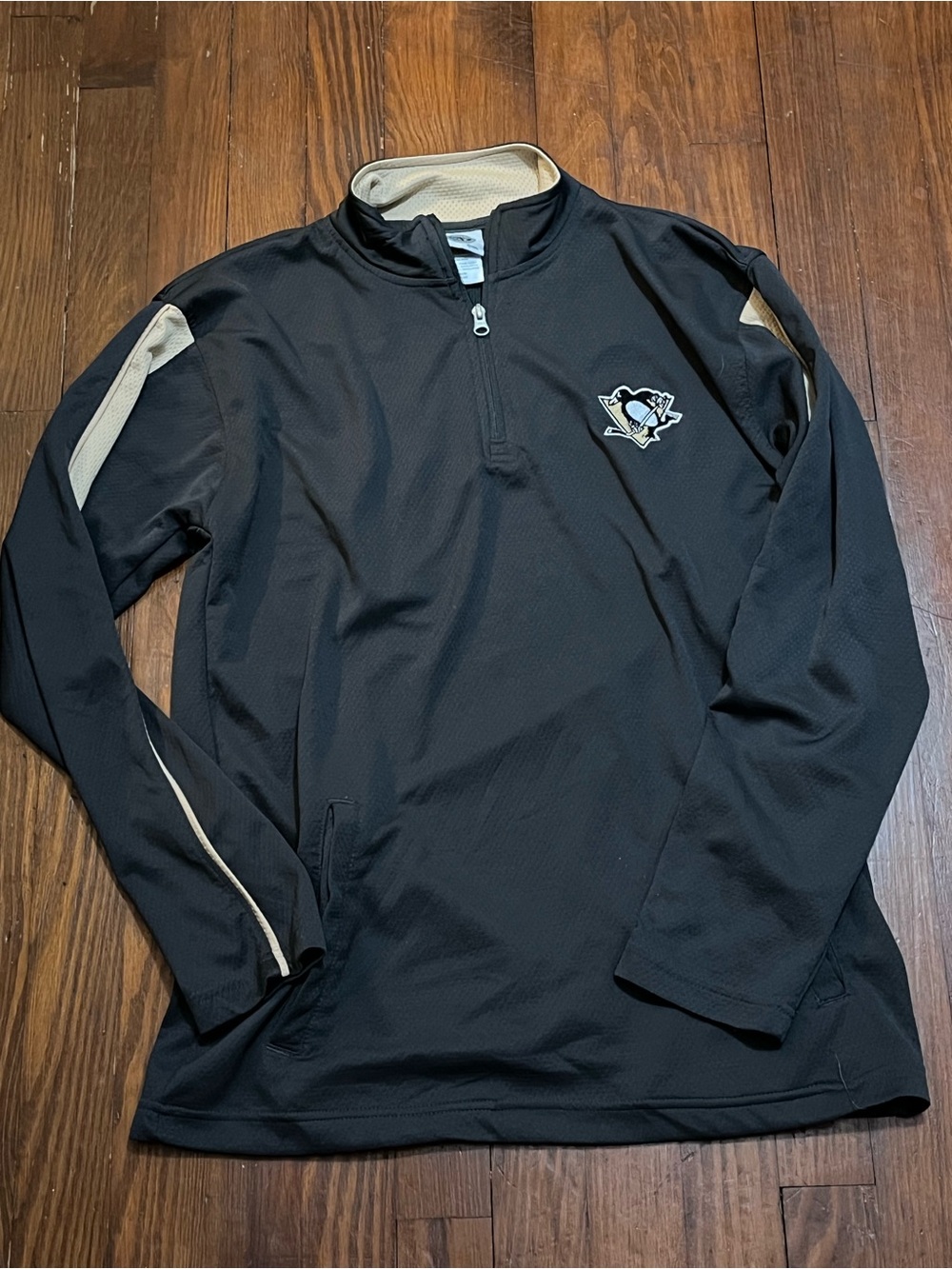 Pittsburgh Penguins NHL Licensed Dark Grey and Gold Quarter-Zip Pullover
